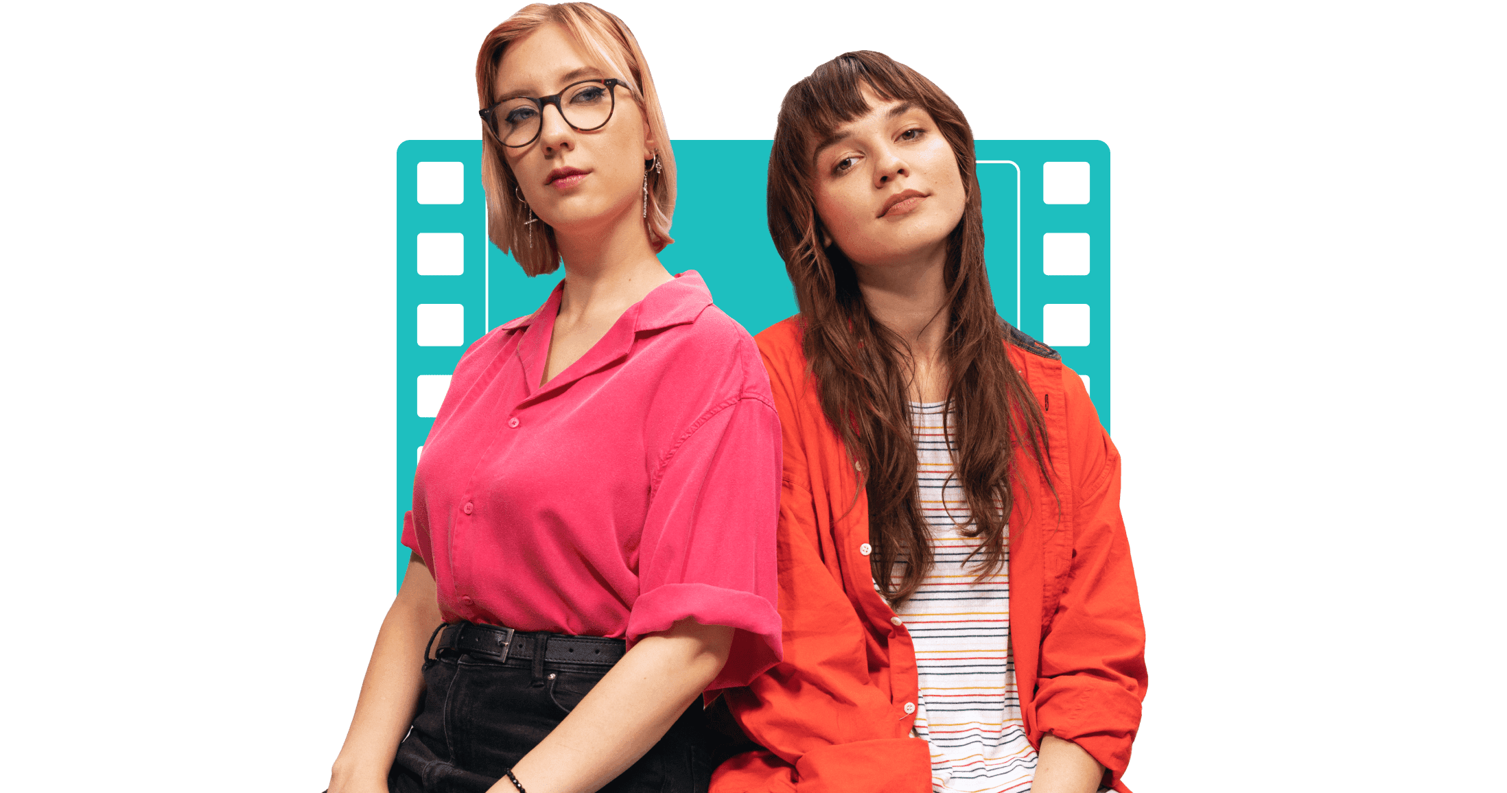 Two women in pink and red tops standing shoulder to shoulder.