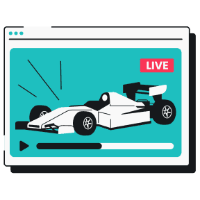 Illustration of a live racing event on a computer screen.