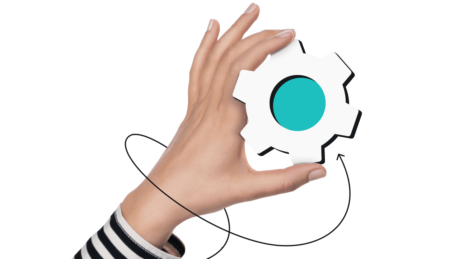 A hand holding a cogwheel.