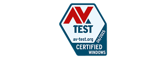 Un badge AV TEST noir et blanc pour les produits Windows certifiés, indiquant Produit phare pour juin 2025.