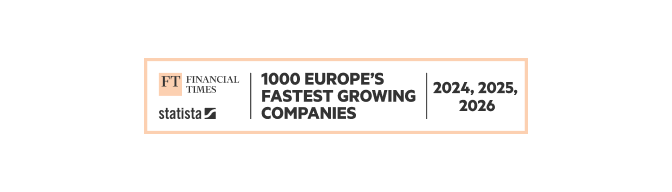 Un badge en noir et blanc du Financial Times et de Statista pour avoir fait partie des 1000 entreprises européennes à la croissance la plus rapide en 2025.