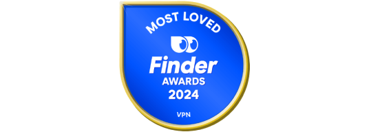 Un badge noir et blanc des Finder Awards 2024 pour le VPN le plus apprécié.