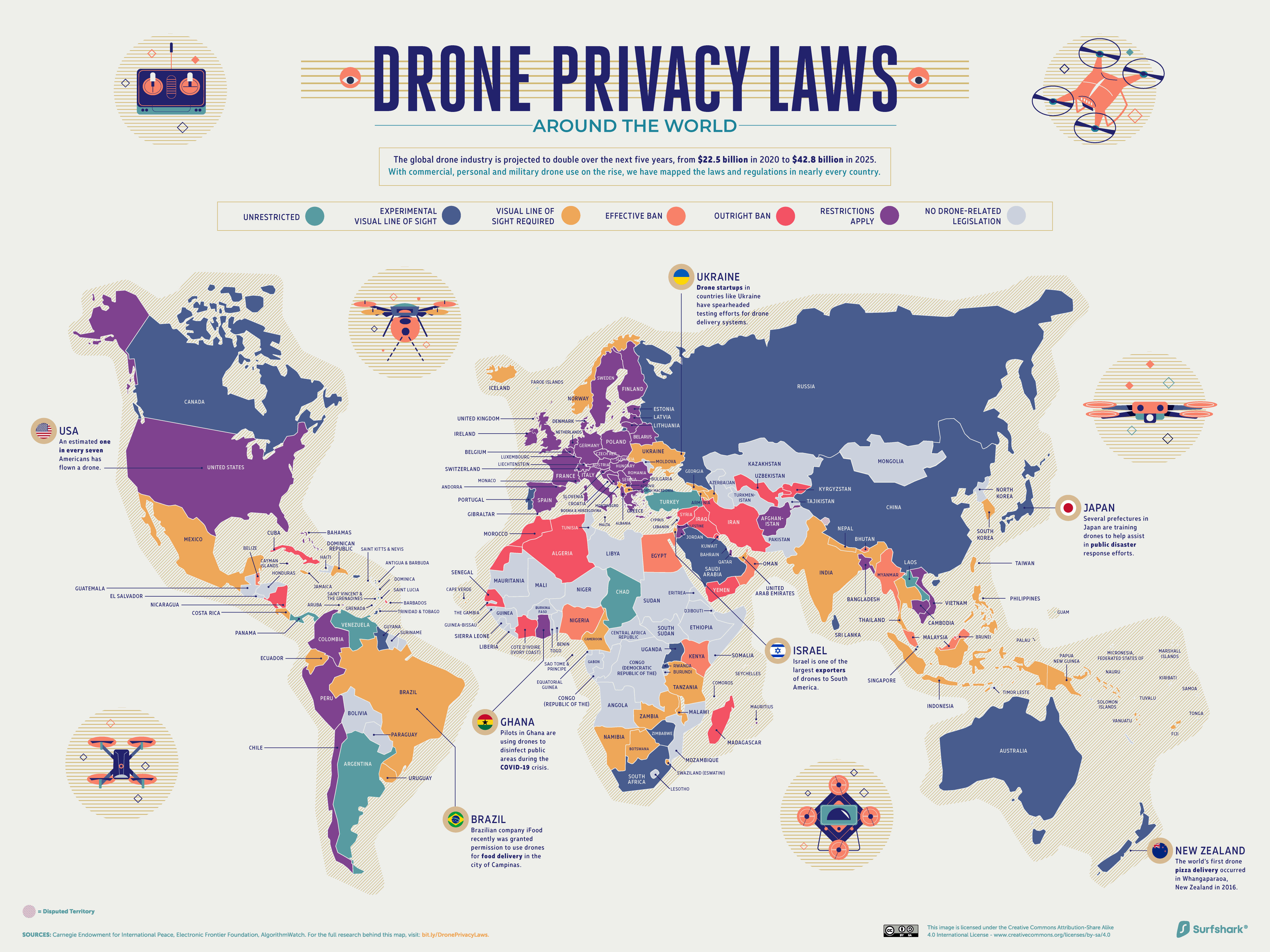a map of the world which includes drone privacy laws for each country