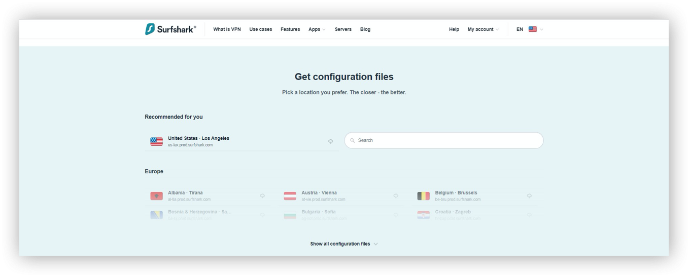 Log in to your Surfshark account and download configuration files