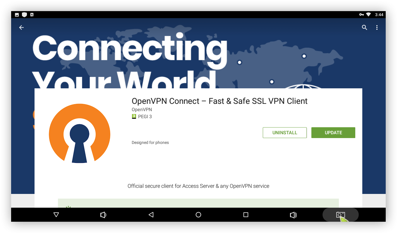 Install the OpenVPN Connect client from Google play