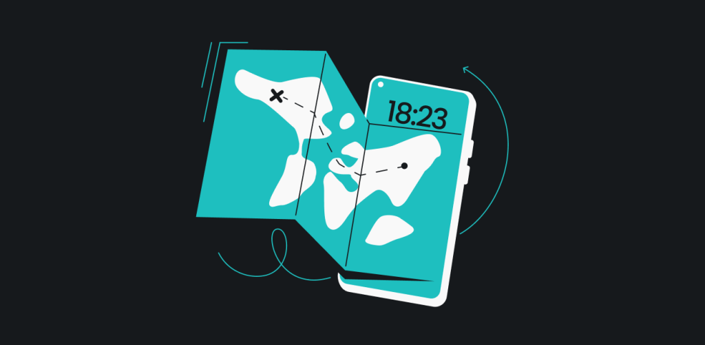 A map folding out of a phone screen with the clock reading 18:23.