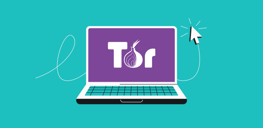 Laptop with a TOR browser logo on the screen.