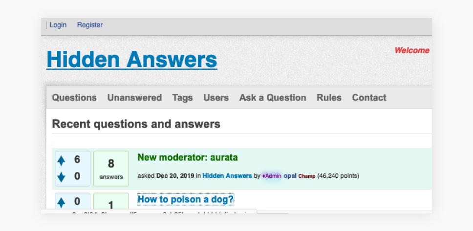 Sitio web de Hidden Answers