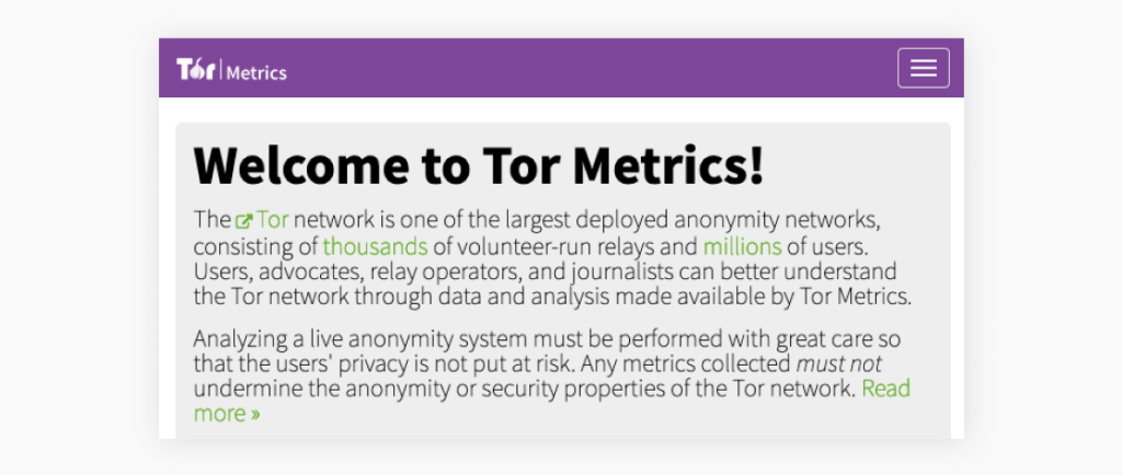 Sitio web de Tor Metrics