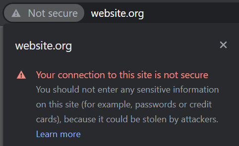 HTTP site: connection to this site is not secure