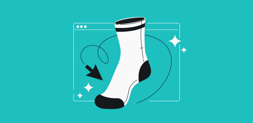 A sock inside a browser window with an arrow pointing to it.