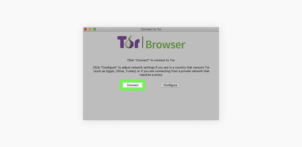 Uma captura de tela da guia de lançamento do navegador Tor, o