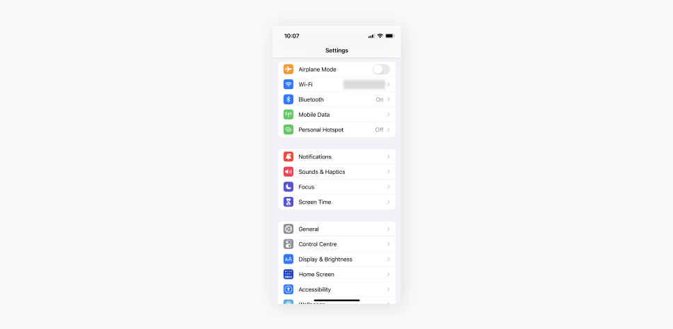 A screenshot of an iPhone settings menu