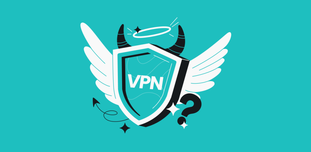 A shield with angel wings and halo as well as devil horns and tail; it's labeled VPN and there's a question-mark nearby.