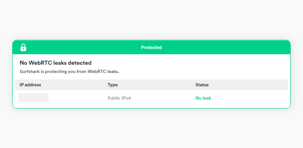 Ventana de prueba de fuga de WEBRTC que no muestra fugas