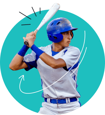 A man in a baseball uniform and a blue helmet swinging a baseball bat.