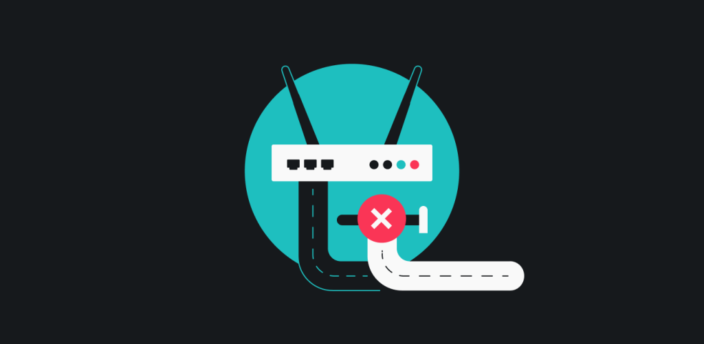 Two roads lead to a Wi-Fi router; a black one reaches it, while a white road is blocked by a white cross in a red circle.