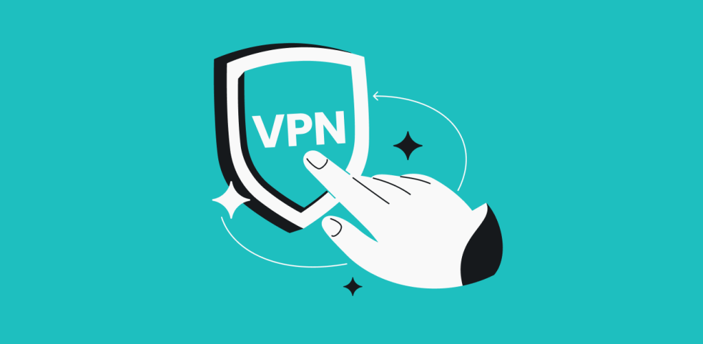 Hand pointing at shield with acronym VPN written on it