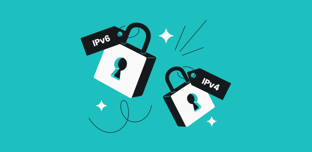 Two padlocks with tags attached to them, one reads IPv6, the other reads IPv4.