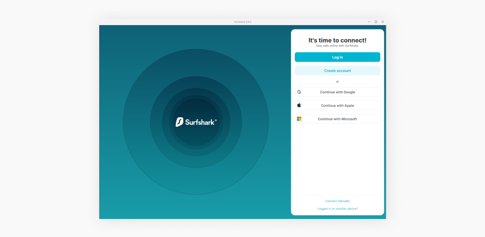 A screenshot of Surfshark’s login screen