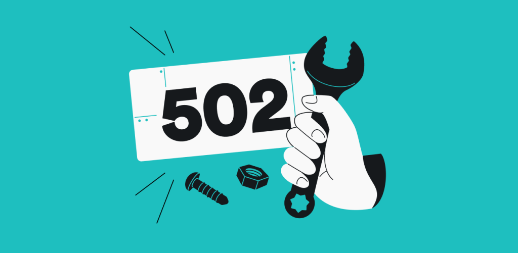 A hand holding a wrench beside the number 502 over a bolt and screw.