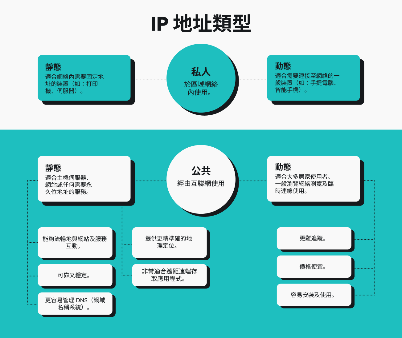 一幅資訊圖表，顯示不同類型的 IP 地址。