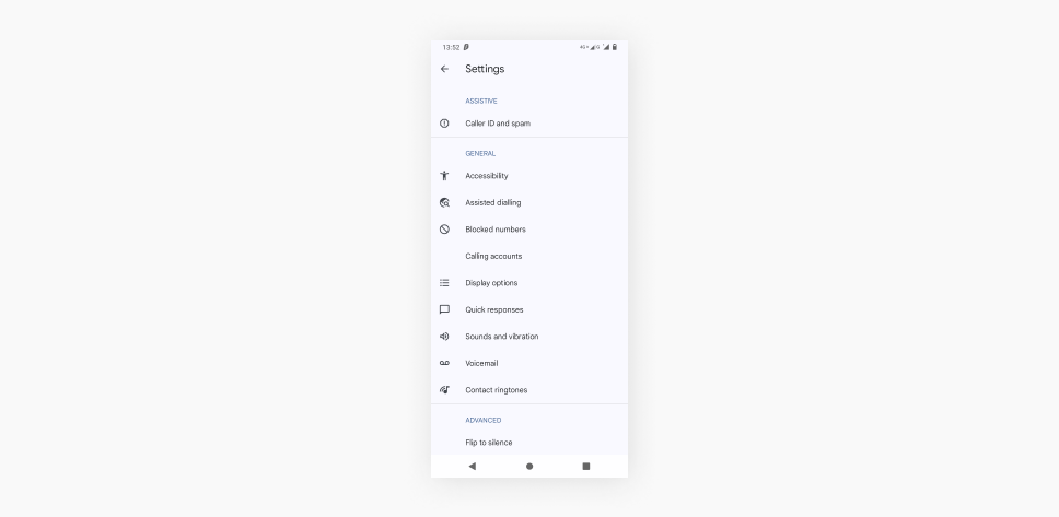 An Android screenshot of the Settings tab.
