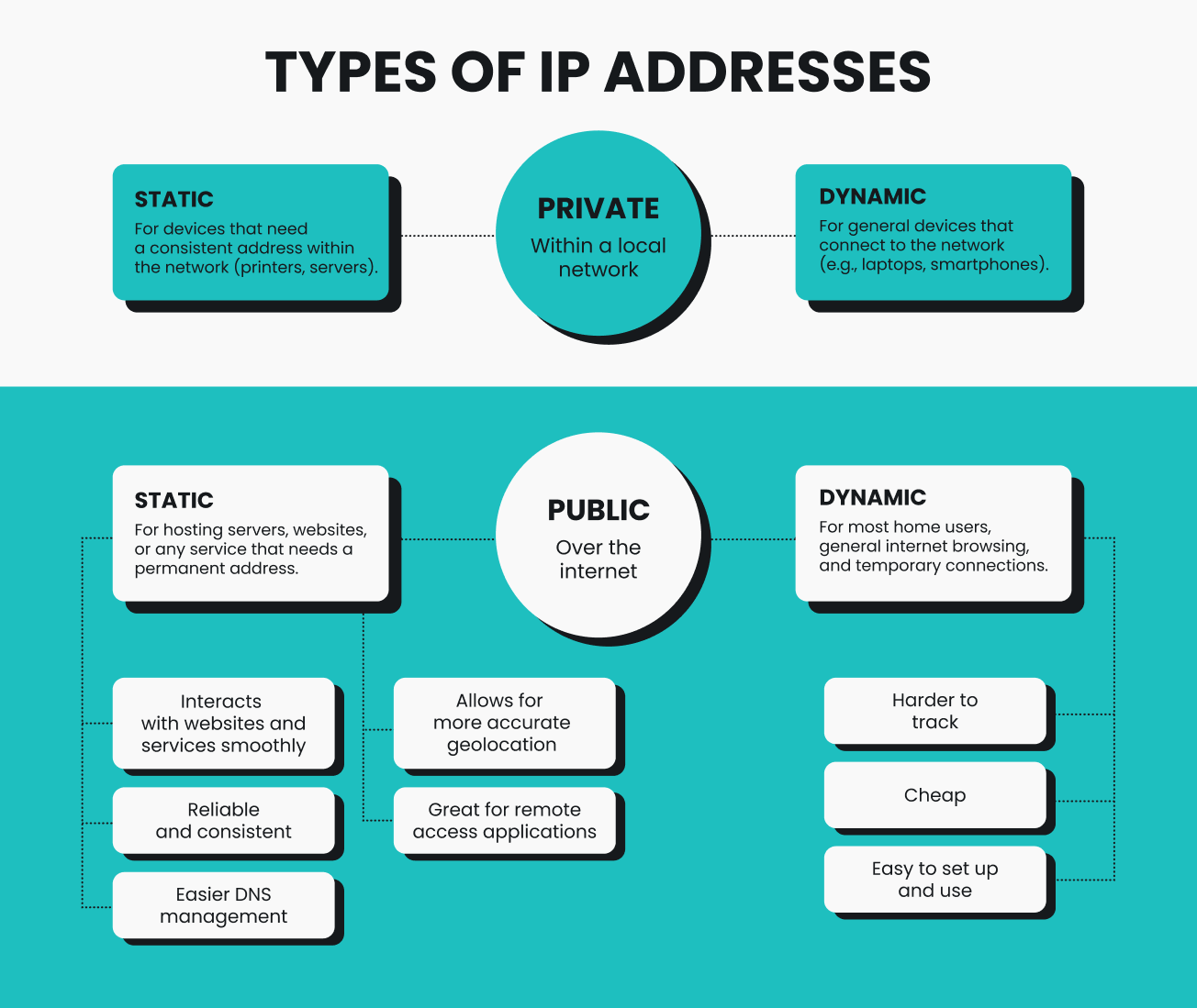 Infographic showing the different kinds of IP addresses.