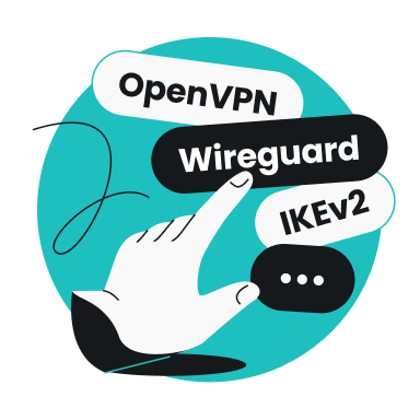 Main sélectionnant Wireguard parmi les options VPN OpenVPN, IKEV2 et plus