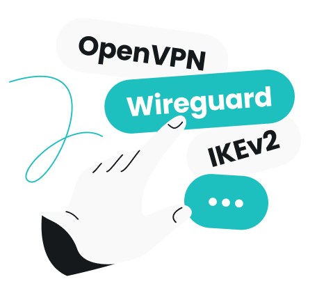 Main pointant vers l'étiquette Wireguard parmi les étiquettes OpenVPN, IKEV2 et ellipses
