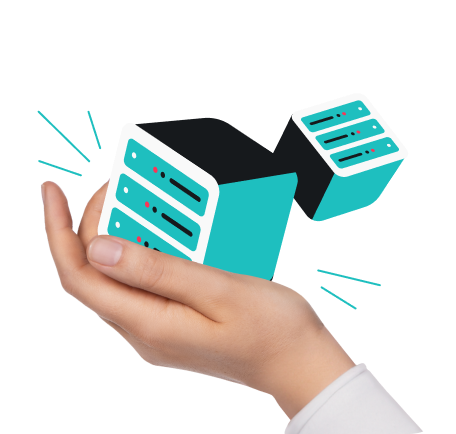 Main tenant une pile de serveurs avec une autre pile de serveurs positionnée derrière.