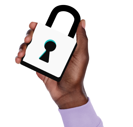 Hand holding a white padlock with a keyhole