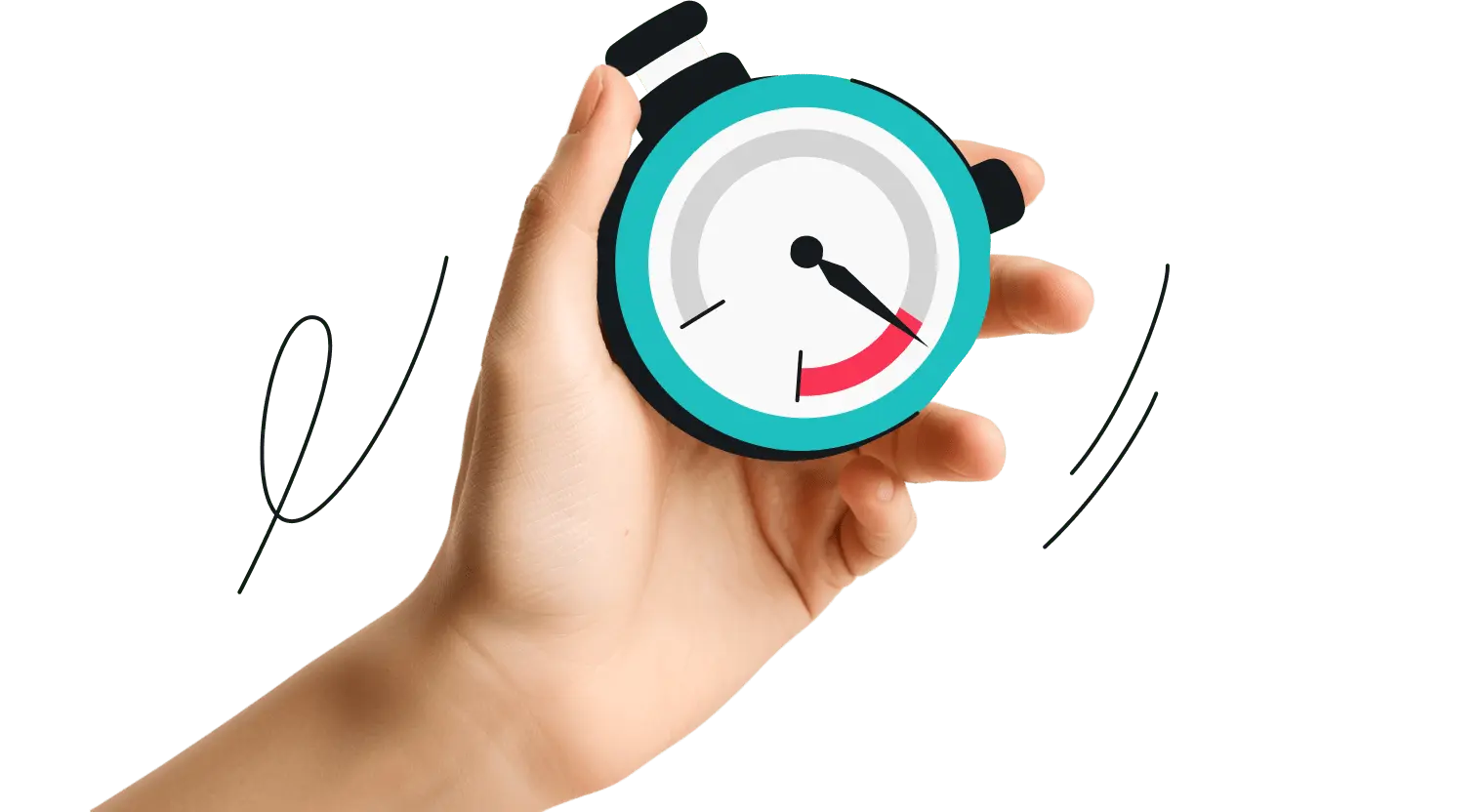 デフォルメされたスピード計測器を持った手